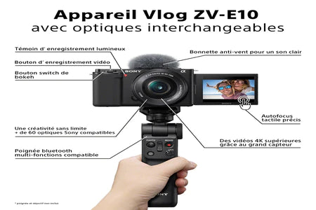Appareil Photo Hybride Sony Pack Zv-E10 + Objectif E 16-50mm F/3,5-5,6 Oss + 2nd Batterie + Chargeur